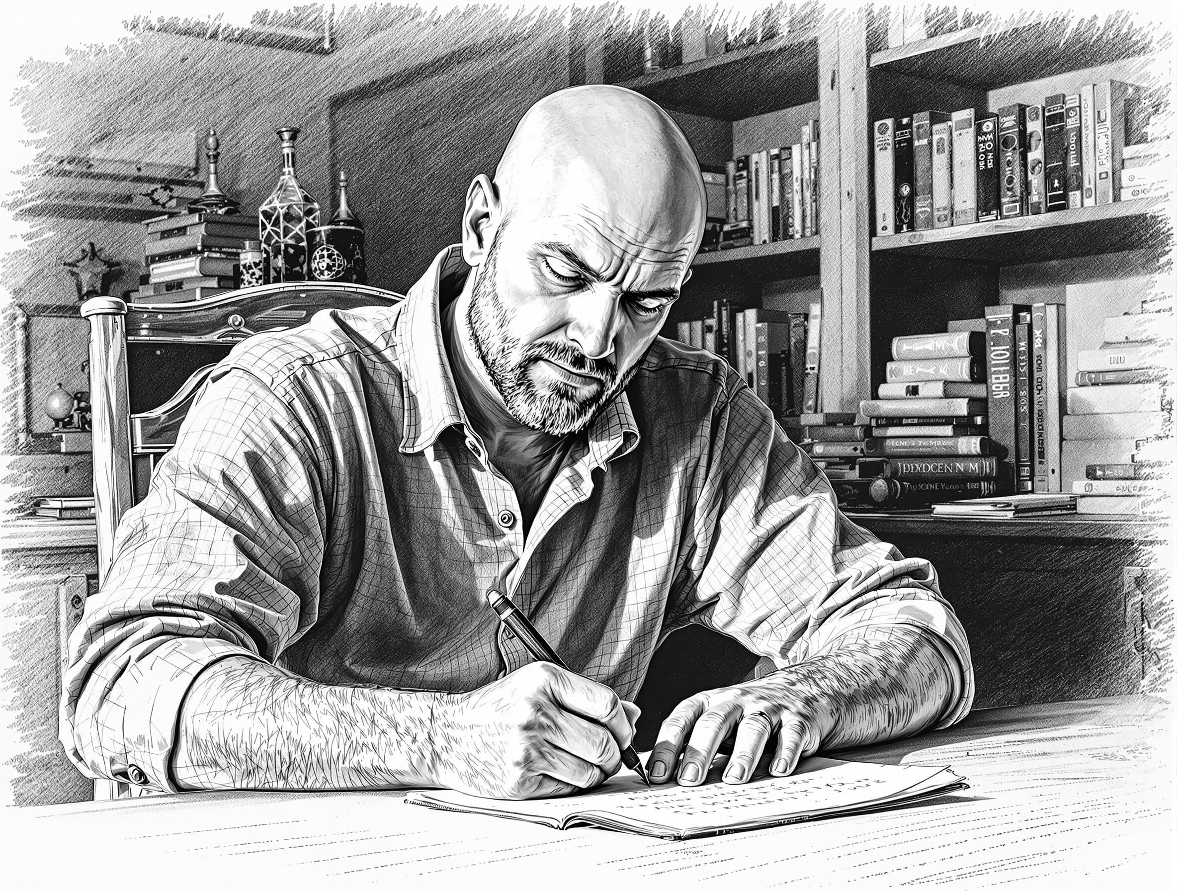 Representation of a man writing a book.